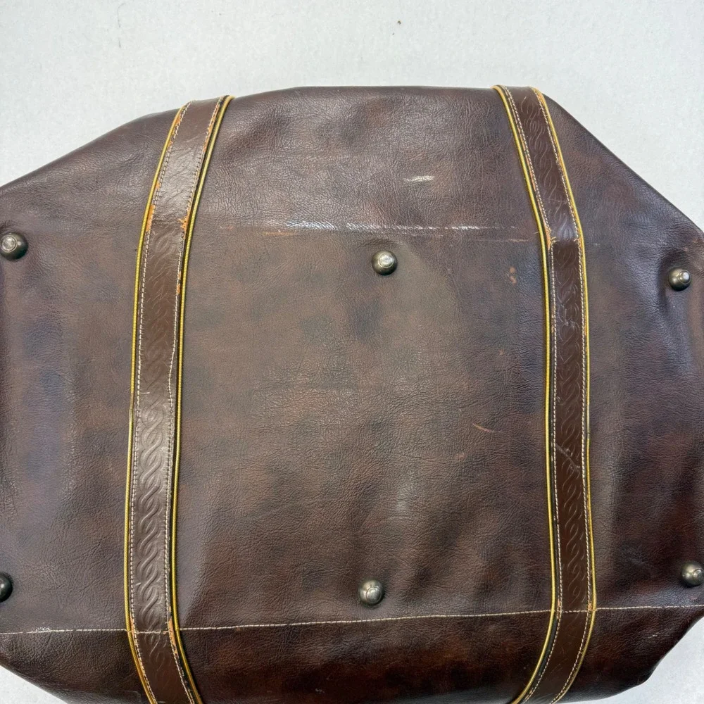 Vintage MacGregor Brown Faux Leather Travel Duffle Bag Luggage Retro Weekender